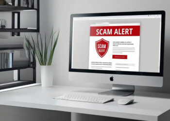 Computer screen with warning Scam Alert