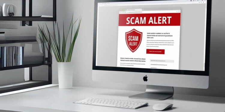 Computer screen with warning Scam Alert
