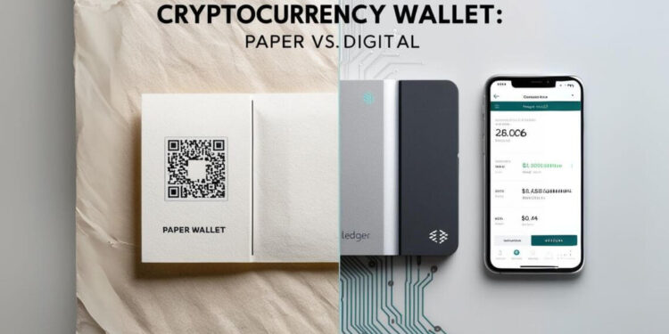 Image of cryptocurrency wallets - paper wallet and digital wallet