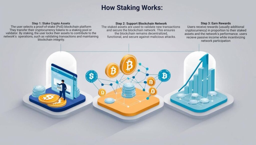 Illustration of DeFi staking process to earn passive income