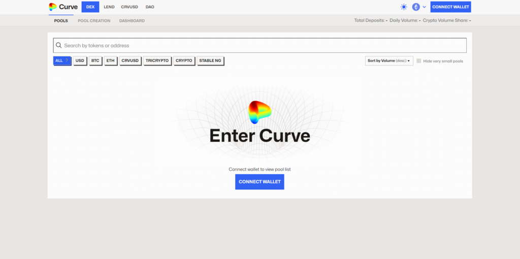 Image of the Curve Finance Interface