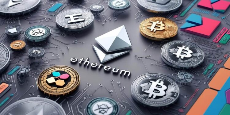 Illustration of a DeFi ecosystem showcasing liquidity pools, smart contracts, and token swapping.