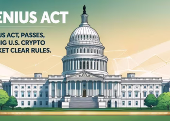 Illustration showing the legalization of crypto and DeFi innovation in the USA after the GENIUS Act, symbolizing regulatory clarity and Web3 growth